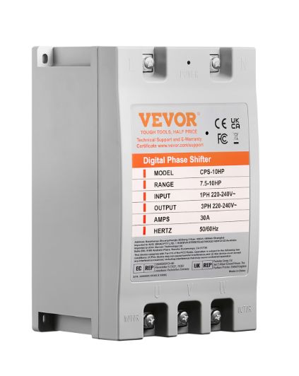 VEVOR 3 Phase Converter - 10HP 30A 220V Single Phase to 3 Phase Converter
