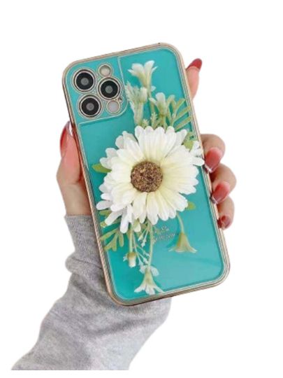 Apple iPhone 12 Blue Case Fashion Flower Smart Shockproof