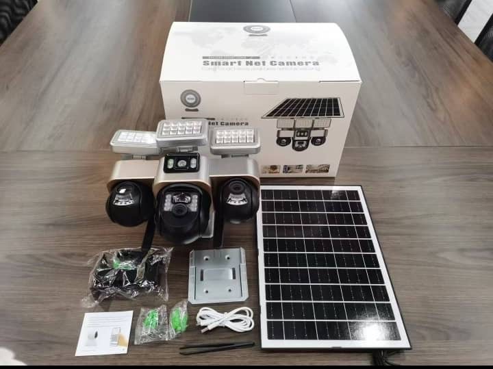 4G Sim Card Camera With Solar Panel Outdoor Floodlight Triple Camera Surveillance Security