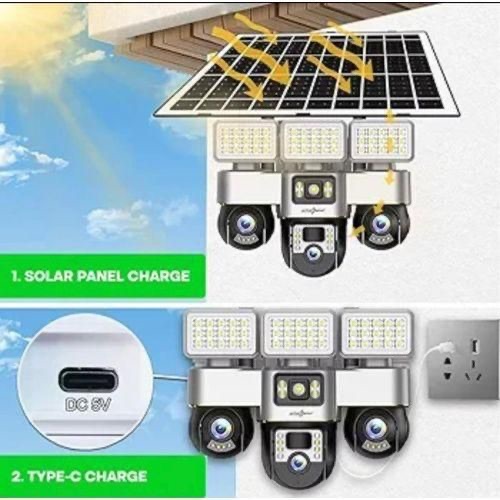4G Sim Card Camera With Solar Panel Outdoor Floodlight Triple Camera Surveillance Security
