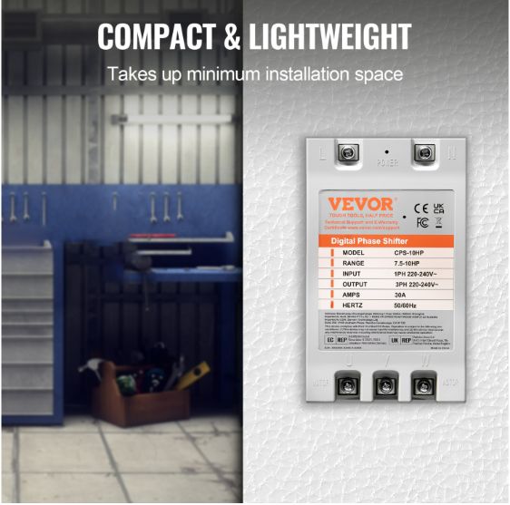 VEVOR 3 Phase Converter - 10HP 30A 220V Single Phase to 3 Phase Converter