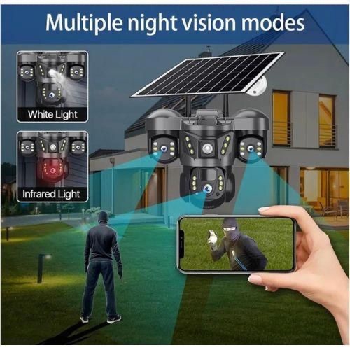 V380 Pro Triple Camera UltraHD 4G Solar Powered Smart Camera Solar Camera