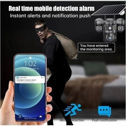 V380 Pro Triple Camera UltraHD 4G Solar Powered Smart Camera Solar Camera