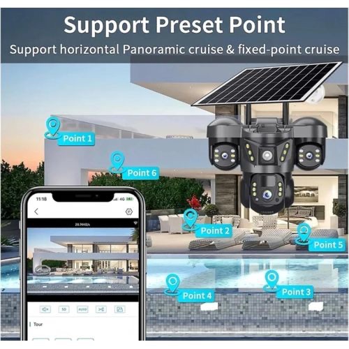 V380 Pro Triple Camera UltraHD 4G Solar Powered Smart Camera Solar Camera