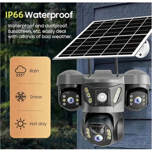 V380 Pro Triple Camera UltraHD 4G Solar Powered Smart Camera Solar Camera